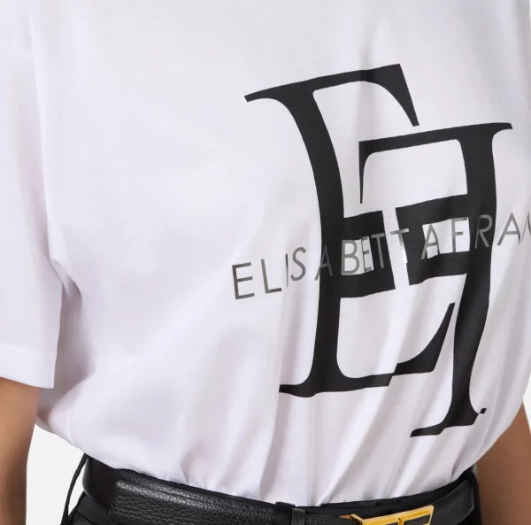 Elisabetta Franchi Top, T-Shirt & Body^T-shirt in jersey con maxi logo Gesso/Nero