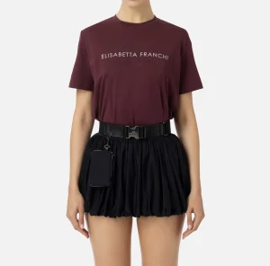 Elisabetta Franchi Top, T-Shirt & Body^T-shirt in jersey con strass logo RougeNoir