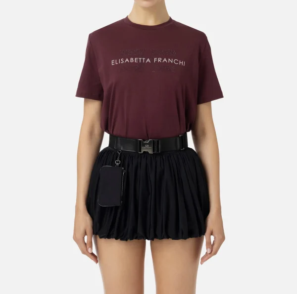 Elisabetta Franchi Top, T-Shirt & Body^T-shirt in jersey con strass logo RougeNoir
