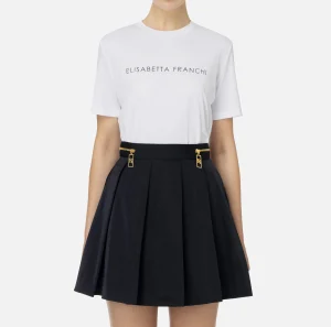 Elisabetta Franchi Top, T-Shirt & Body^T-shirt in jersey con strass logo Gesso