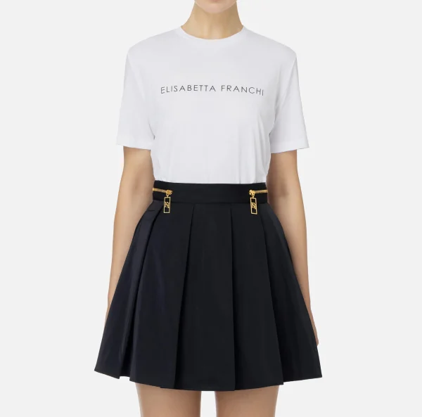 Elisabetta Franchi Top, T-Shirt & Body^T-shirt in jersey con strass logo Gesso
