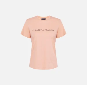 Elisabetta Franchi Top, T-Shirt & Body^T-shirt in jersey con strass logo PeachRose