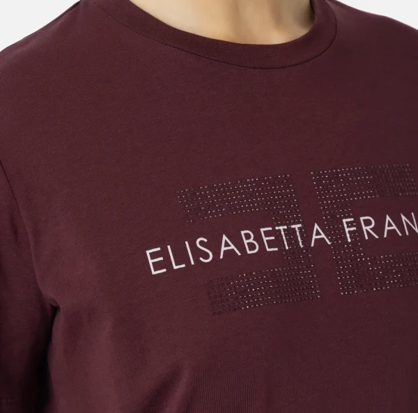 Elisabetta Franchi Top, T-Shirt & Body^T-shirt in jersey con strass logo RougeNoir