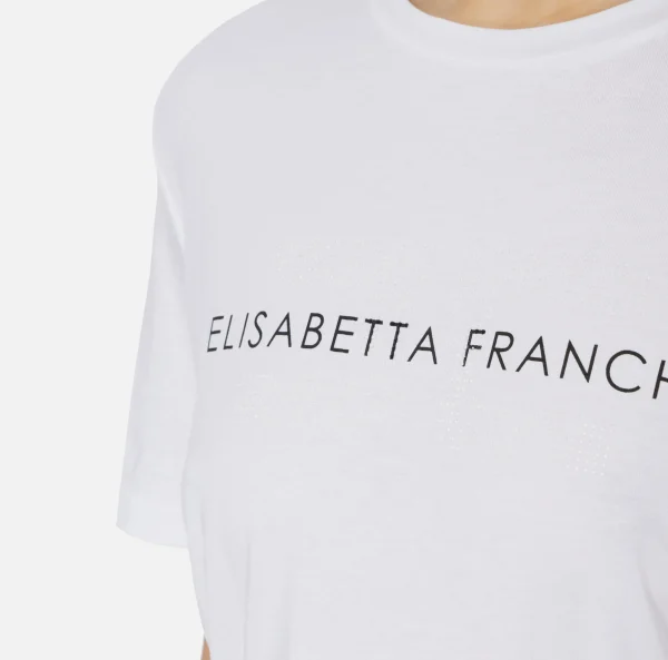 Elisabetta Franchi Top, T-Shirt & Body^T-shirt in jersey con strass logo Gesso