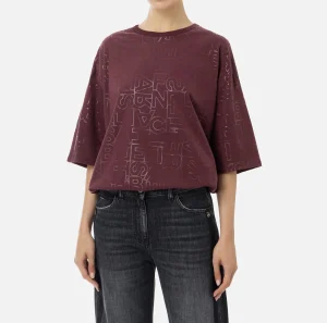 Elisabetta Franchi Top, T-Shirt & Body^T-shirt in jersey lettering lucido RougeNoir