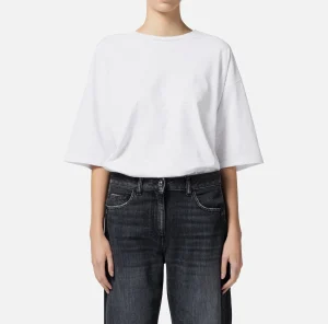 Elisabetta Franchi Top, T-Shirt & Body^T-shirt in jersey lettering lucido Gesso