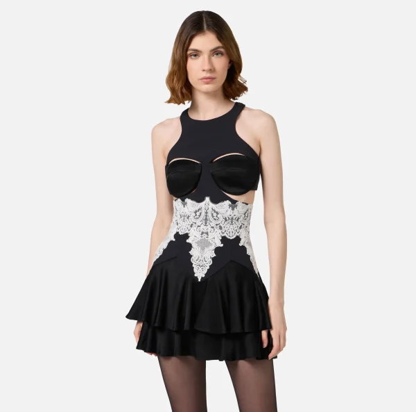 Elisabetta Franchi Mini Abiti | Abiti^Tubino in pizzo e in doppio crêpe con coppe Nero