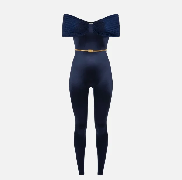 Elisabetta Franchi Tute^Tuta bustier in lycra con cintura Navy