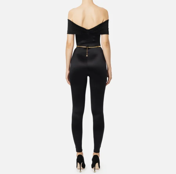 Elisabetta Franchi Tute^Tuta bustier in lycra con cintura Nero