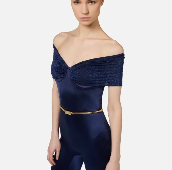 Elisabetta Franchi Tute^Tuta bustier in lycra con cintura Navy