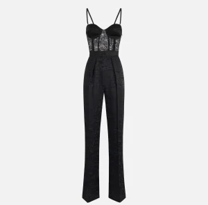 Elisabetta Franchi Tute^Tuta combinata in crêpe jaquard lettering Nero
