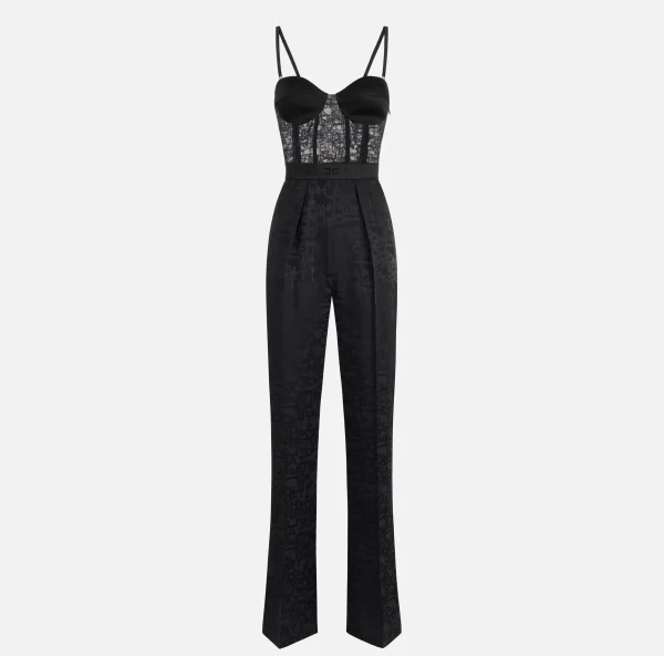 Elisabetta Franchi Tute^Tuta combinata in crêpe jaquard lettering Nero