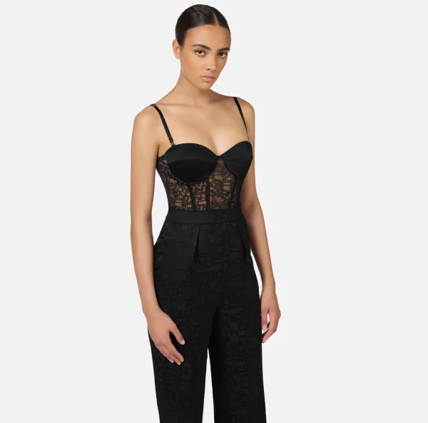 Elisabetta Franchi Tute^Tuta combinata in crêpe jaquard lettering Nero