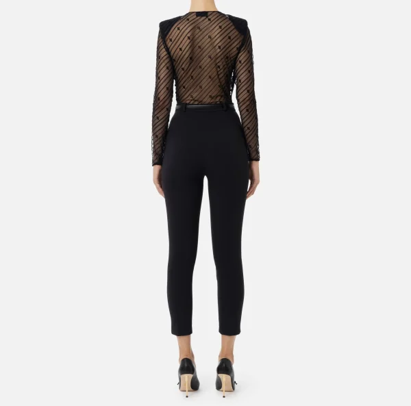 Elisabetta Franchi Tute^Tuta combinata in tulle flock disegno diagonale Nero