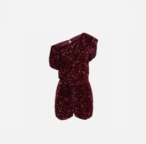 Elisabetta Franchi Tute^Tuta corta in ciniglia ricamata con paillettes RougeNoir