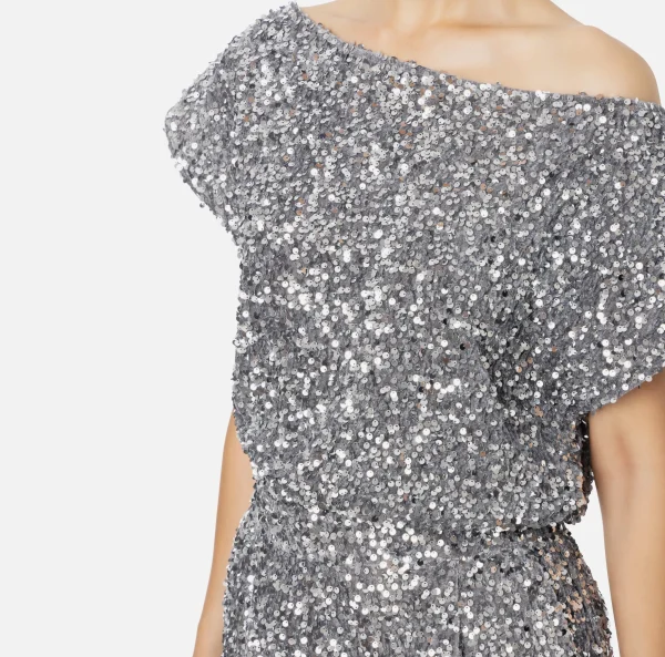 Elisabetta Franchi Tute^Tuta corta in ciniglia ricamata con paillettes Steel