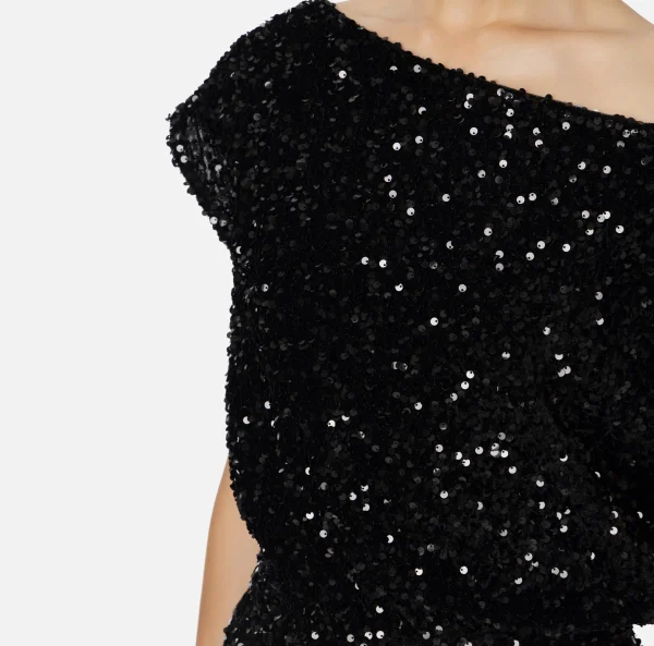 Elisabetta Franchi Tute^Tuta corta in ciniglia ricamata con paillettes Nero