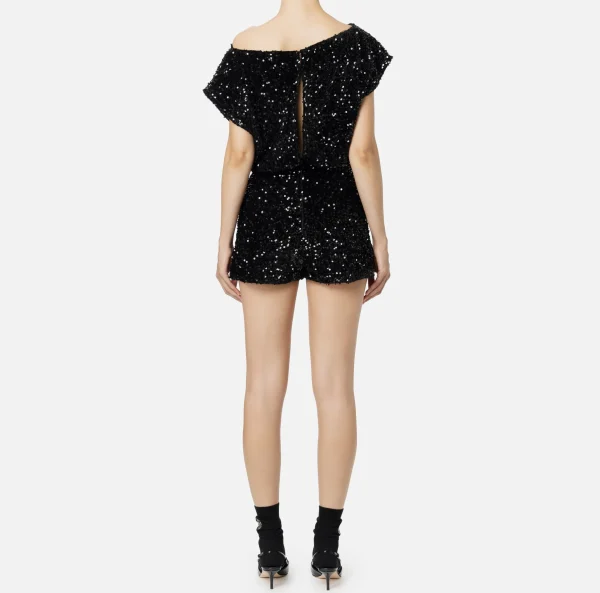 Elisabetta Franchi Tute^Tuta corta in ciniglia ricamata con paillettes Nero
