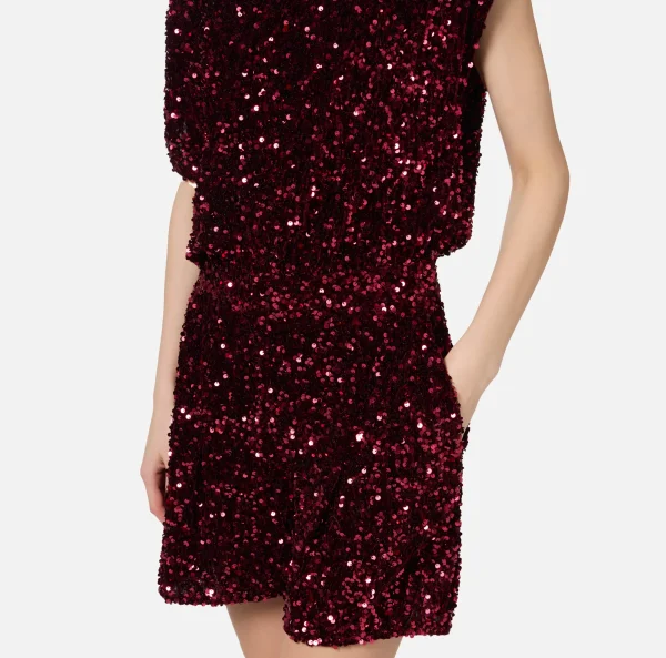 Elisabetta Franchi Tute^Tuta corta in ciniglia ricamata con paillettes RougeNoir