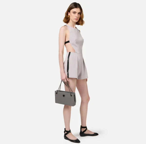 Elisabetta Franchi Tute^Tuta corta in fresco di lana con elastico logato Perla