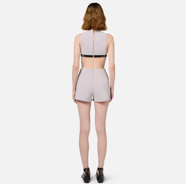 Elisabetta Franchi Tute^Tuta corta in fresco di lana con elastico logato Perla