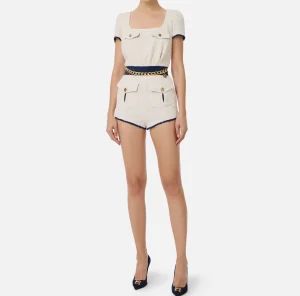 Elisabetta Franchi Tute^Tuta corta in tweed con tasche Burro/Navy