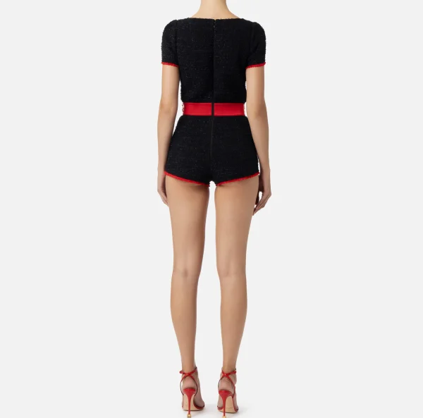 Elisabetta Franchi Tute^Tuta corta in tweed con tasche Nero/RedPassion