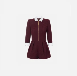 Elisabetta Franchi Tute^Tuta corta in tweed resca con zip RougeNoir