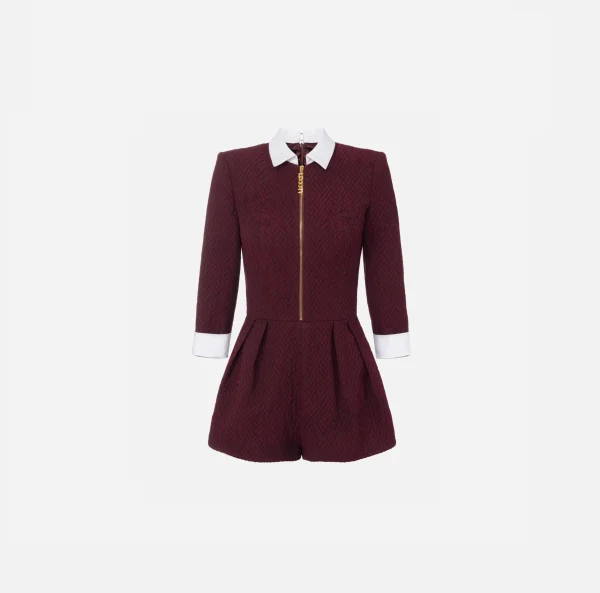 Elisabetta Franchi Tute^Tuta corta in tweed resca con zip RougeNoir