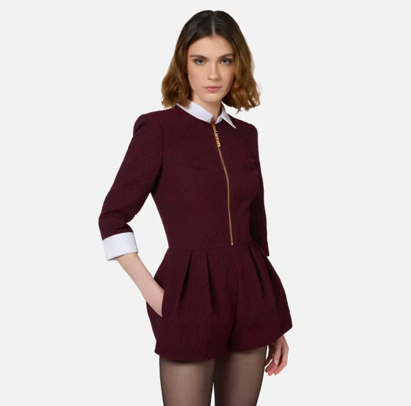 Elisabetta Franchi Tute^Tuta corta in tweed resca con zip RougeNoir