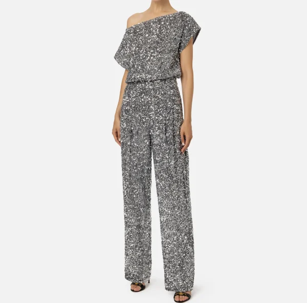 Elisabetta Franchi Tute^Tuta in ciniglia ricamata con pailettes Steel