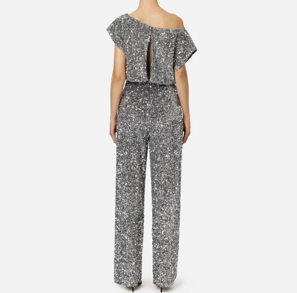Elisabetta Franchi Tute^Tuta in ciniglia ricamata con pailettes Steel