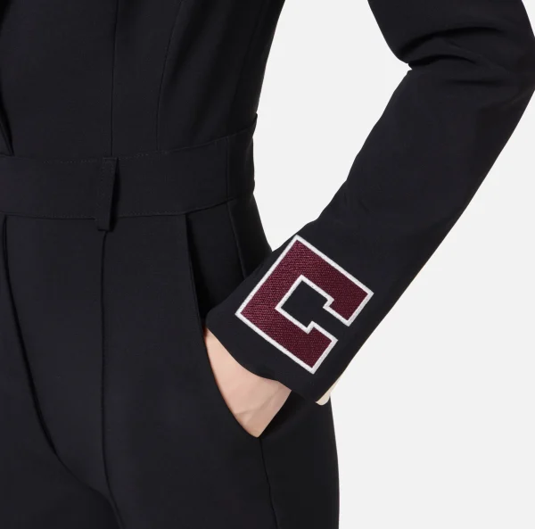 Elisabetta Franchi Tute^Tuta in crêpe con bande e ricamo logo Nero/Burro