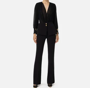 Elisabetta Franchi Tute^Tuta in crêpe con blusa in georgette e baschina Nero