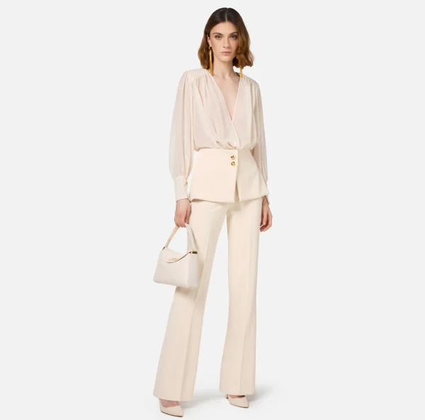 Elisabetta Franchi Tute^Tuta in crêpe con blusa in georgette e baschina Burro