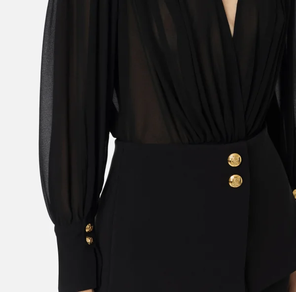Elisabetta Franchi Tute^Tuta in crêpe con blusa in georgette e baschina Nero