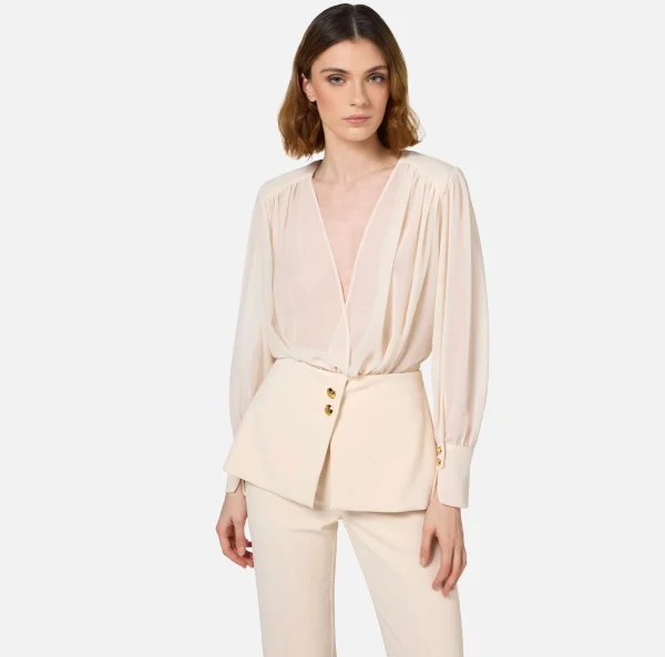 Elisabetta Franchi Tute^Tuta in crêpe con blusa in georgette e baschina Burro