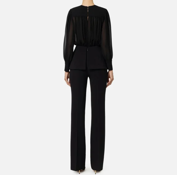 Elisabetta Franchi Tute^Tuta in crêpe con blusa in georgette e baschina Nero