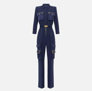 Elisabetta Franchi Tute^Tuta in crêpe con tasche e cintura Navy