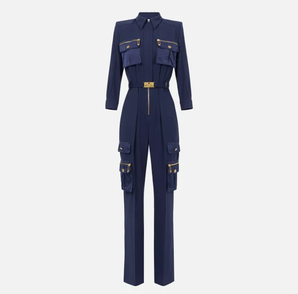 Elisabetta Franchi Tute^Tuta in crêpe con tasche e cintura Navy