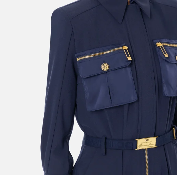 Elisabetta Franchi Tute^Tuta in crêpe con tasche e cintura Navy