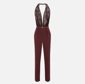 Elisabetta Franchi Tute^Tuta in crêpe e tulle ricamato con paillettes RougeNoir