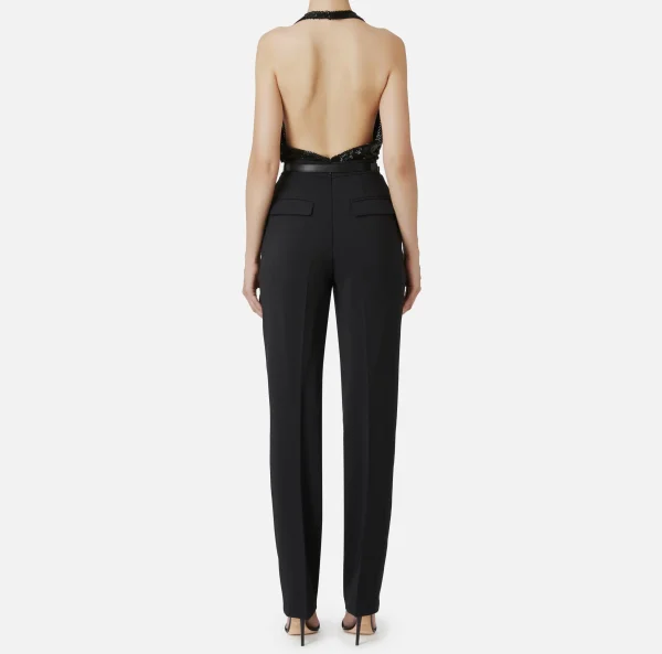Elisabetta Franchi Tute^Tuta in crêpe e tulle ricamato con paillettes Nero