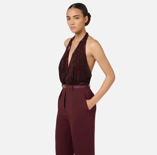 Elisabetta Franchi Tute^Tuta in crêpe e tulle ricamato con paillettes RougeNoir