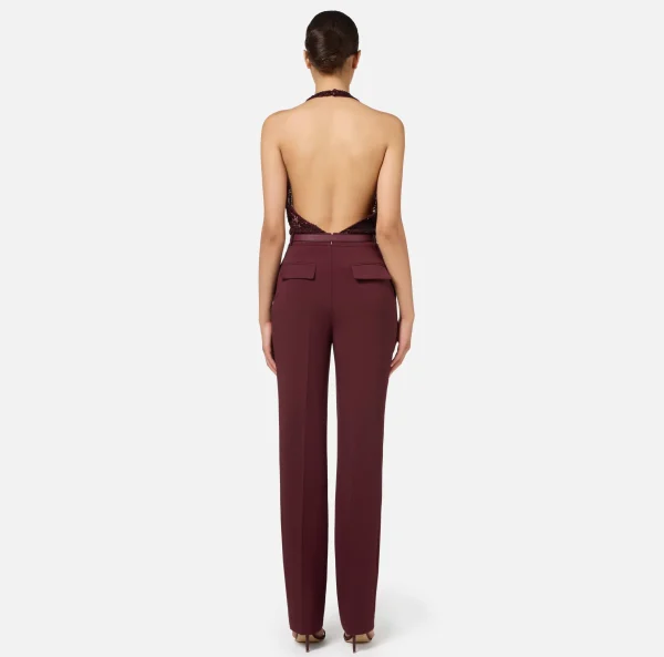 Elisabetta Franchi Tute^Tuta in crêpe e tulle ricamato con paillettes RougeNoir