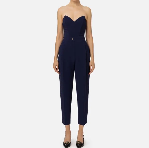 Elisabetta Franchi Tute^Tuta in crêpe stretch con top bustier Navy