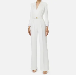 Elisabetta Franchi Tute^Tuta in crêpe stretch con revers in raso Avorio