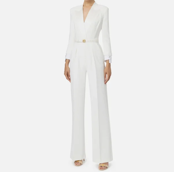 Elisabetta Franchi Tute^Tuta in crêpe stretch con revers in raso Avorio