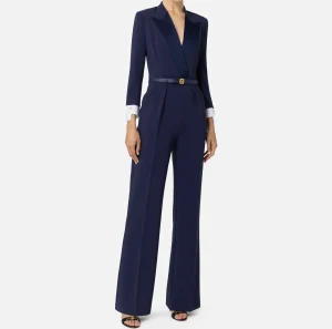 Elisabetta Franchi Tute^Tuta in crêpe stretch con revers in raso Navy