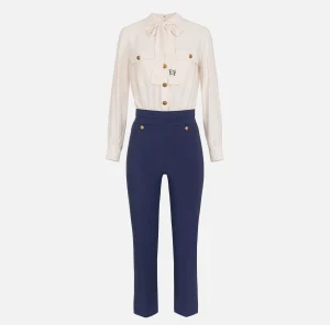Elisabetta Franchi Tute^Tuta in crêpe stretch con fiocco Lattice/Navy